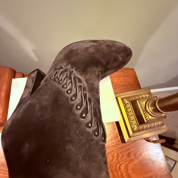 Sigerson Morrison Suede Leather Fringe Ankle Boots 4” Heel Size 7.5 MSRP $695 - Picture 2 of 11